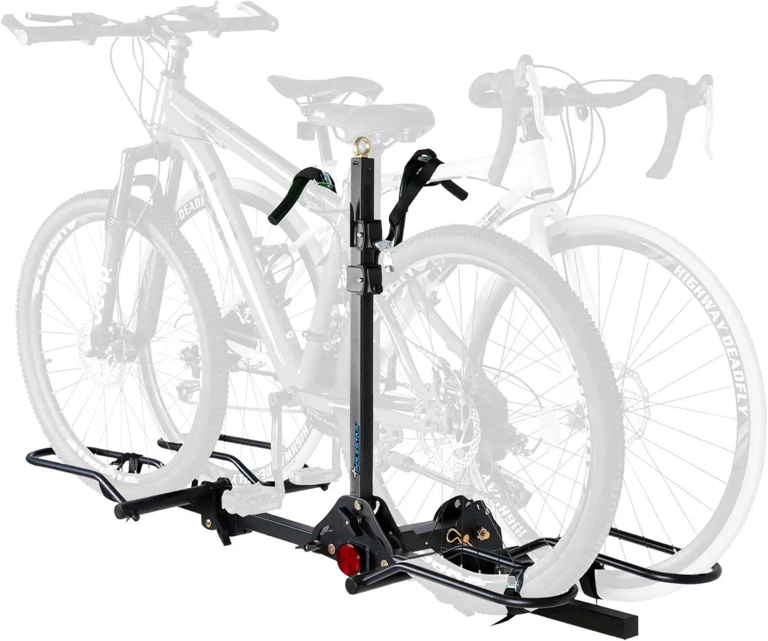 POLESTAR Hitch Mounted 2-Bike Rack, 200lbs Capacity Bike Rack Hitch with Lock, 2" Receiver Foldable Platform Mount for E-Bike, Up to 5" Fat Tire Bicycle and Standard, fit Car Trucks SUVs RVs Trailer
