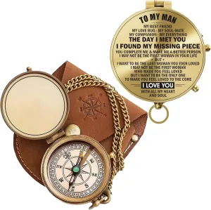 Polish Brass Pocket Compass – Engraved Gift with Leather Case – My Love Bug, My Last & Only – Personalized Keepsake for Him, Boyfriend, Husband, Anniversary, Outdoor Use