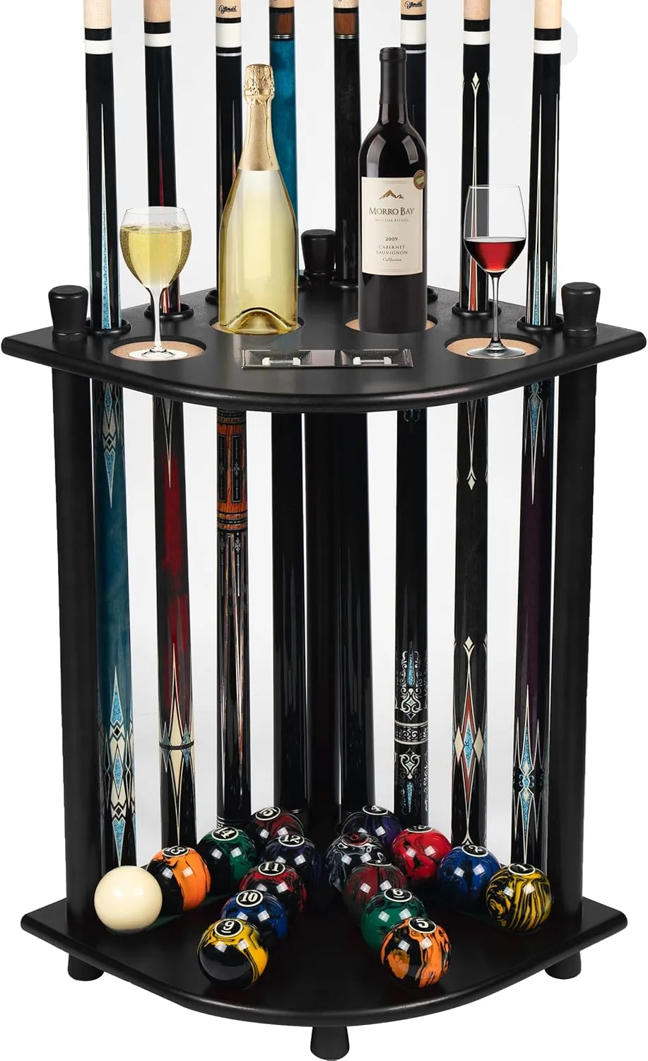 Pool Stick Holder Floor Stand, Solid Wood Billiard Pool Cue Rack, Pool Table Accessories (Black)