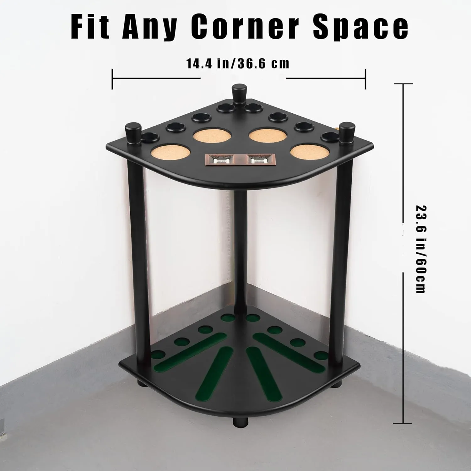 Pool Stick Holder Floor Stand, Solid Wood Billiard Pool Cue Rack, Pool Table Accessories (Black)