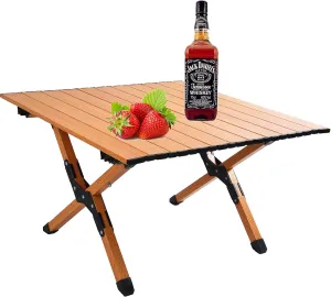Portable Aluminum Alloy Picnic Table with Folding X-Shaped Frame, Lightweight Rollable Design for Outdoor Use, Brown and White