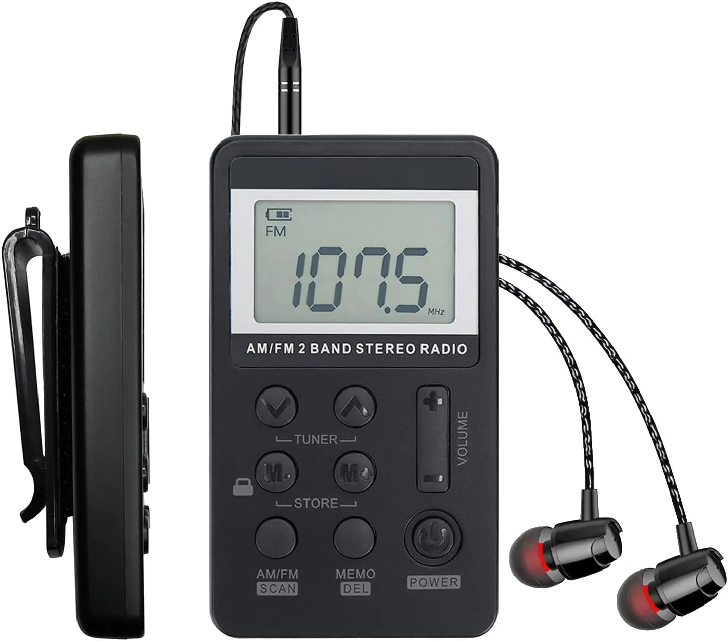 Portable AM/FM Pocket Radio with Digital Tuning LCD Display, SWDSTP Rechargeable Walkman Radio with Stereo Earphone and Removable Belt Clip for Walking, Jogging