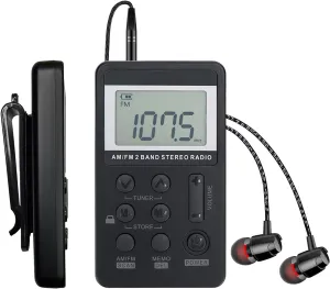 Portable AM/FM Pocket Radio with Digital Tuning LCD Display, SWDSTP Rechargeable Walkman Radio with Stereo Earphone and Removable Belt Clip for Walking, Jogging
