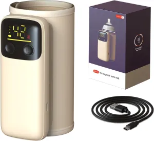 Portable Bottle Warmer for Travel, Leak-Proof, Touch Control & LCD Display, Long Battery Life for Constant-Temp for 5-8 Hours, Feeding While Charging, Fast-Charging by 9V-2A Adapter