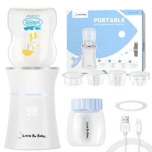 Portable Bottle Warmer Set, Little Bo Baby Portable Warmer with Baby Bottle and Adapter Travel Bottle Warmer for Breastmilk and Formula Bottle Warmer Digital Display Perfect