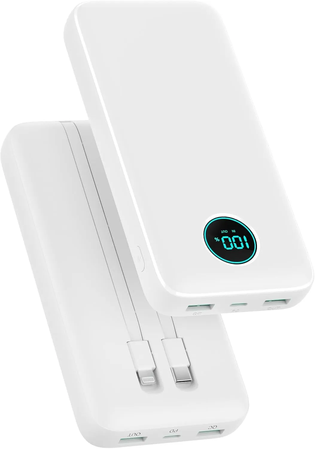 Portable Charger PowerBank 40,800mAh with 2 Built-in Cables,25W PD Fast Charging  QC 4.0 Quick Phone Charging Power Bank, 5 Outputs LCD Display USB C Battery Pack for iPhone 16/15 Android Galaxy etc