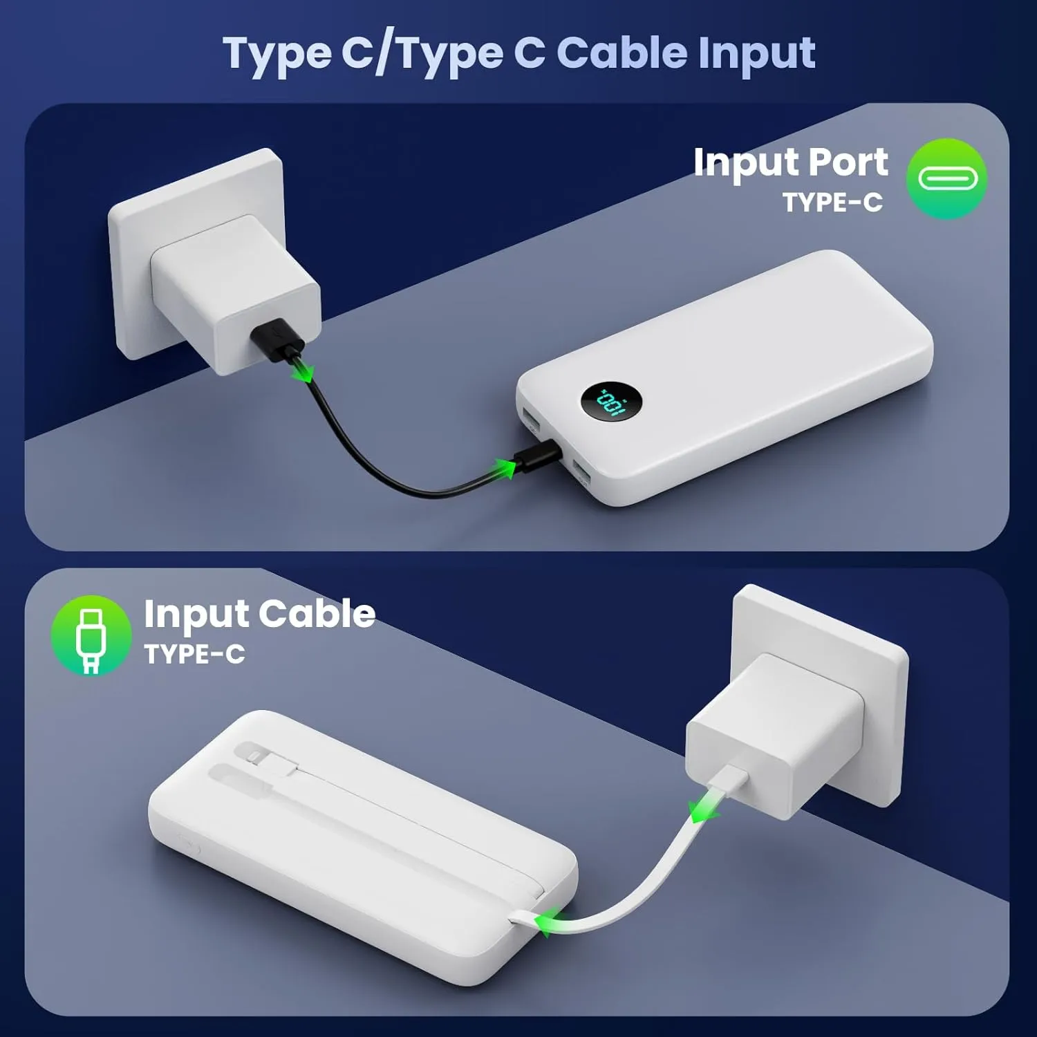 Portable Charger PowerBank 40,800mAh with 2 Built-in Cables,25W PD Fast Charging  QC 4.0 Quick Phone Charging Power Bank, 5 Outputs LCD Display USB C Battery Pack for iPhone 16/15 Android Galaxy etc