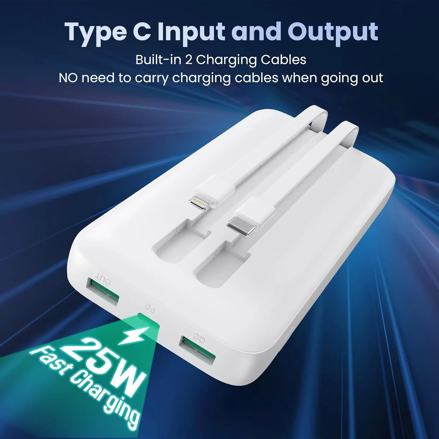 Portable Charger PowerBank 40,800mAh with 2 Built-in Cables,25W PD Fast Charging  QC 4.0 Quick Phone Charging Power Bank, 5 Outputs LCD Display USB C Battery Pack for iPhone 16/15 Android Galaxy etc