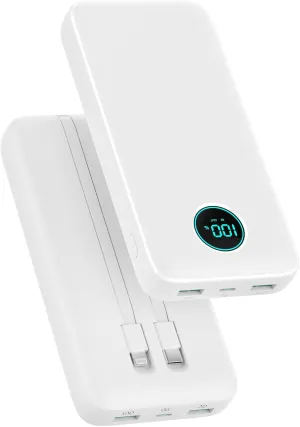 Portable Charger PowerBank 40,800mAh with 2 Built-in Cables,25W PD Fast Charging  QC 4.0 Quick Phone Charging Power Bank, 5 Outputs LCD Display USB C Battery Pack for iPhone 16/15 Android Galaxy etc
