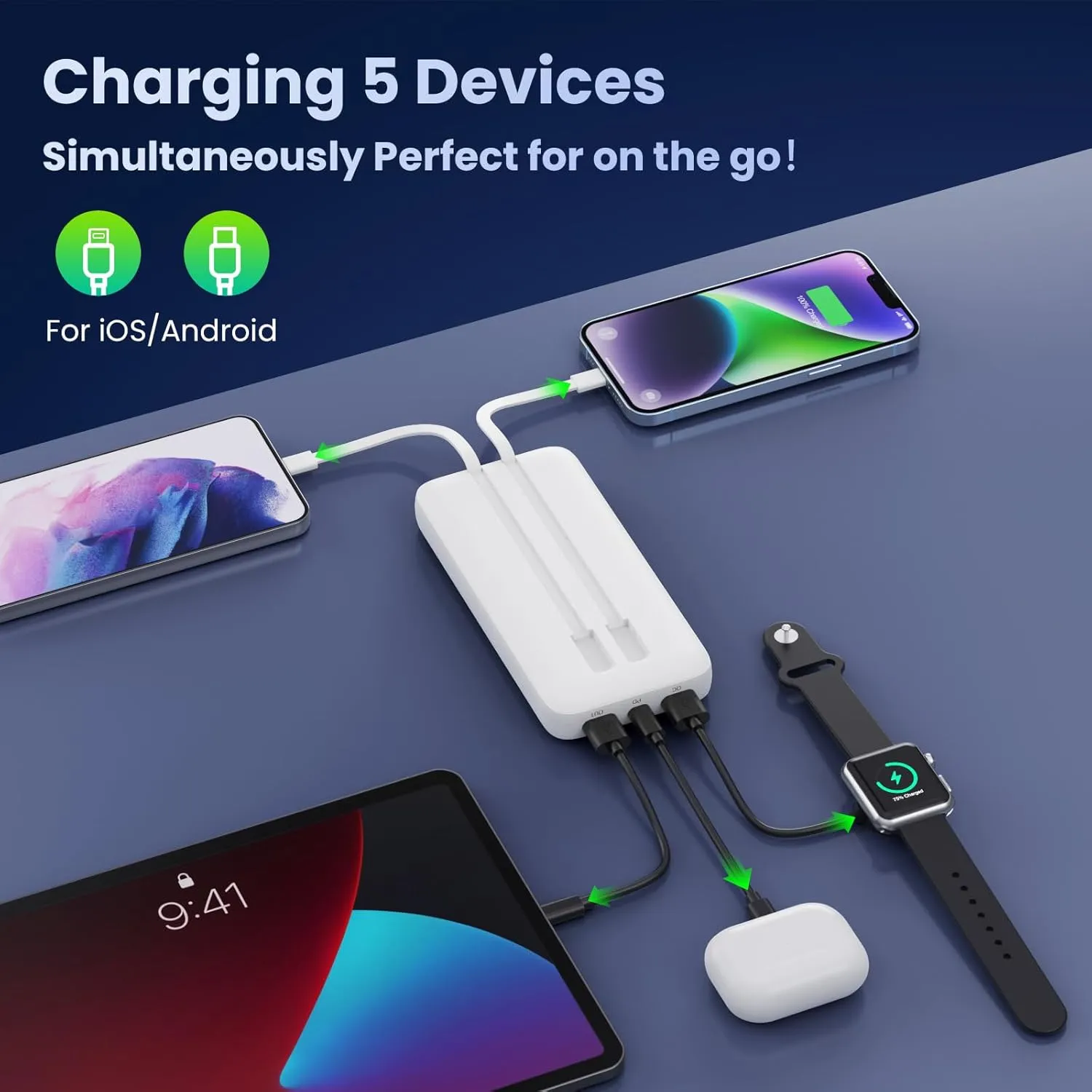 Portable Charger PowerBank 40,800mAh with 2 Built-in Cables,25W PD Fast Charging  QC 4.0 Quick Phone Charging Power Bank, 5 Outputs LCD Display USB C Battery Pack for iPhone 16/15 Android Galaxy etc