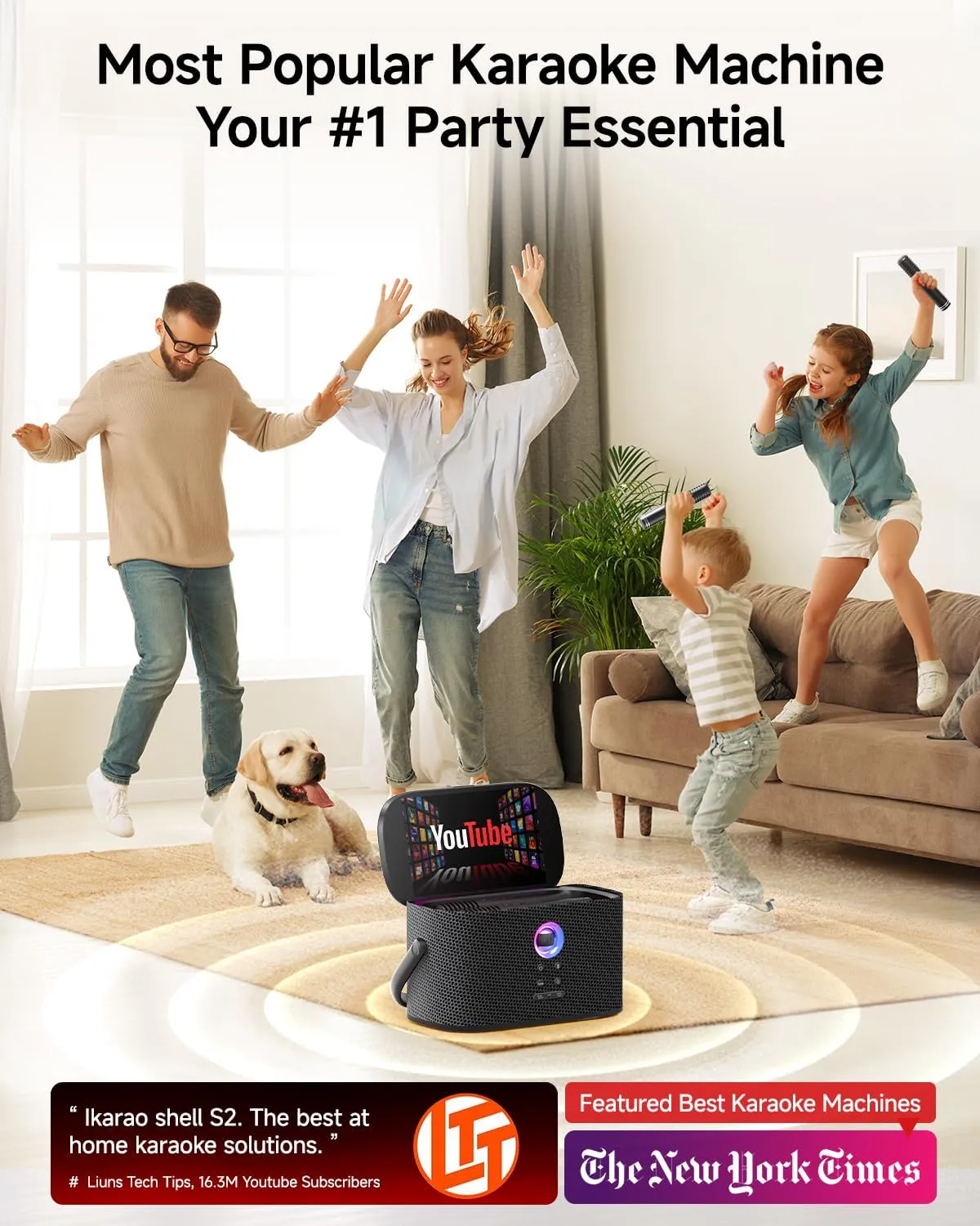 Portable Karaoke Machine for Adults, Built-in Lyrics Display and Screen, 2 Self-Charging Wireless Microphones, Karaoke App, 140W Speaker, Connects to TV for Home Party Birthday Outdoor Camping