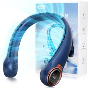 Portable Neck Fan with 6000mAh USB - Rechargeable Battery, Ultra-Light Bladeless Neck Fan LED Display, 360° Cooling Wearable Fan, 3 Speeds (Blue)