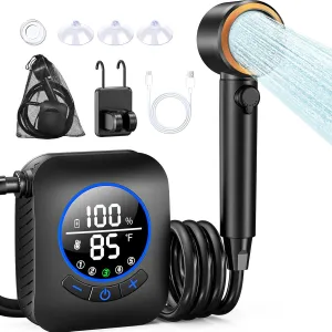 Portable Shower for Camping 8000mAh with 3X Stronger Water Flow, Portable Camping Shower with 5 Pressure Levels, 4 Spray Modes, 26oz Ultra Lightweight, IPX8 Waterproof
