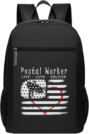 Postal Worker Live, Love, Deliver Travel Laptop Backpack, Business Anti Theft Slim Sturdy Laptops Backpacks, College Computer Bag Gift for Men & Women Fits 17 Inch Notebook,Black