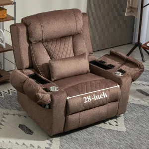 Power Lift Recliner for Elderly 28 Inch Wide Seat, Lay Flat Lift Chair with Heat Massage, Flip Arm Storage Cup Holders, USB Type C Charging, Big Tall 400 lbs