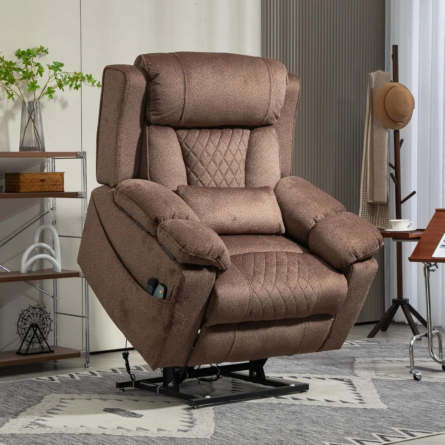 Power Lift Recliner for Elderly 28 Inch Wide Seat, Lay Flat Lift Chair with Heat Massage, Flip Arm Storage Cup Holders, USB Type C Charging, Big Tall 400 lbs
