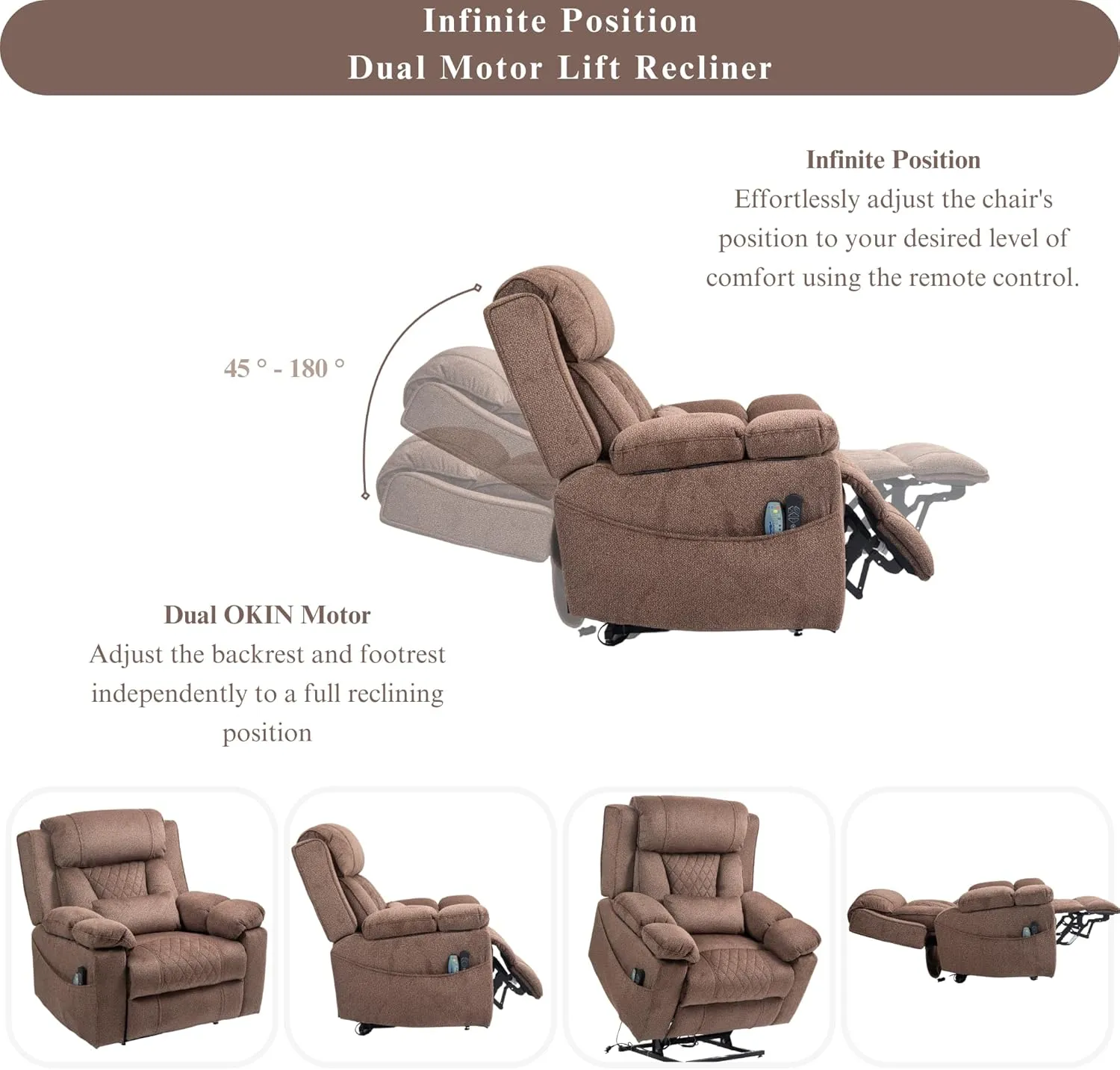 Power Lift Recliner for Elderly 28 Inch Wide Seat, Lay Flat Lift Chair with Heat Massage, Flip Arm Storage Cup Holders, USB Type C Charging, Big Tall 400 lbs