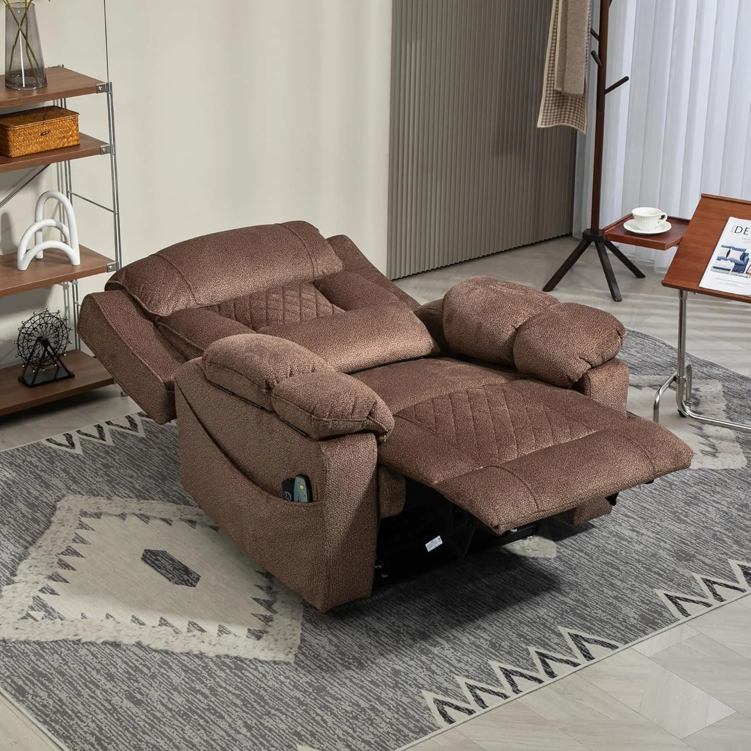 Power Lift Recliner for Elderly 28 Inch Wide Seat, Lay Flat Lift Chair with Heat Massage, Flip Arm Storage Cup Holders, USB Type C Charging, Big Tall 400 lbs