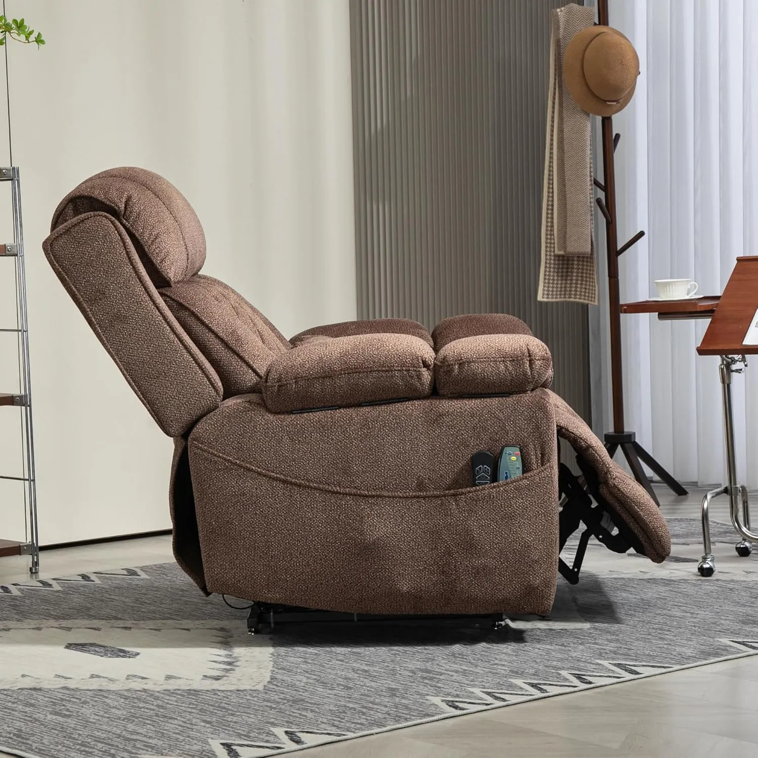 Power Lift Recliner for Elderly 28 Inch Wide Seat, Lay Flat Lift Chair with Heat Massage, Flip Arm Storage Cup Holders, USB Type C Charging, Big Tall 400 lbs