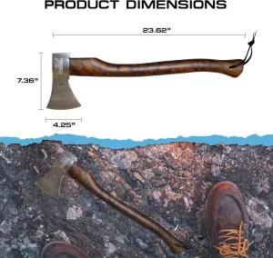 Prandi Axes German Type Hatchet - 3.003,06.AH Briar Style Carbon Steel C45/1045 with Hickory Handle and Leather String - Camping Hatchet and Splitting Axe for Outdoor Activities - 14.17" L x 5.9" W
