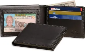 Premium Full Grain Bridle Leather Men’s Bifold Wallet With Flip Up ID Window – Black - Made in USA