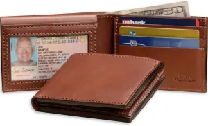 Premium Full Grain Bridle Leather Men’s Bifold Wallet With Flip Up ID Window – Medium Brown - Made in USA