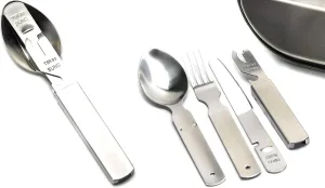 Premium Travel Utensils, Camping Utensil, Cutlery set, 4 pieces Eating Utensils, Military style spoon fork knife kit flatware multi-tool Camping bottle can opener Stainless Steel