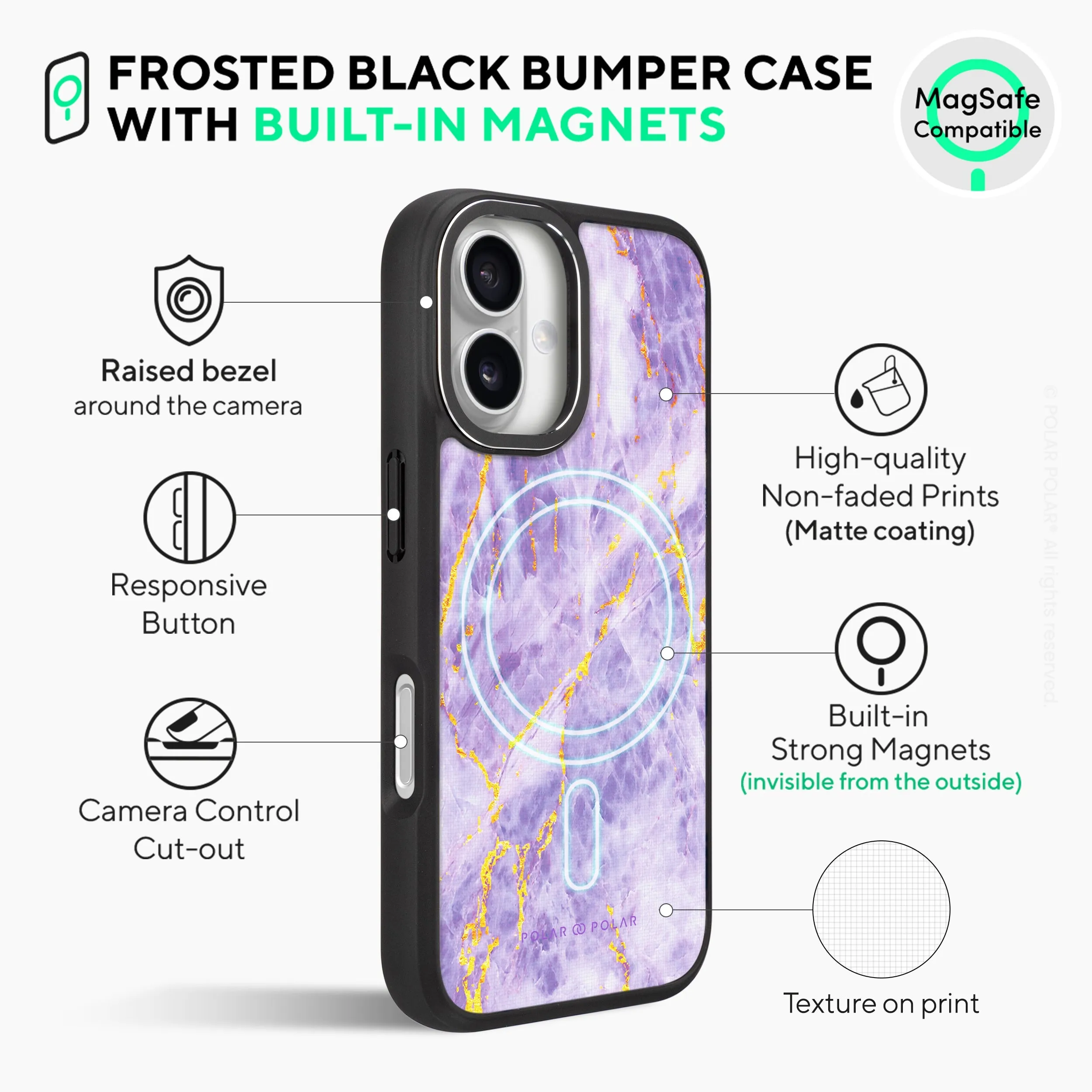 Princess Purple - iPhone 16 Pro Frosted Black Bumper MagSafe Case