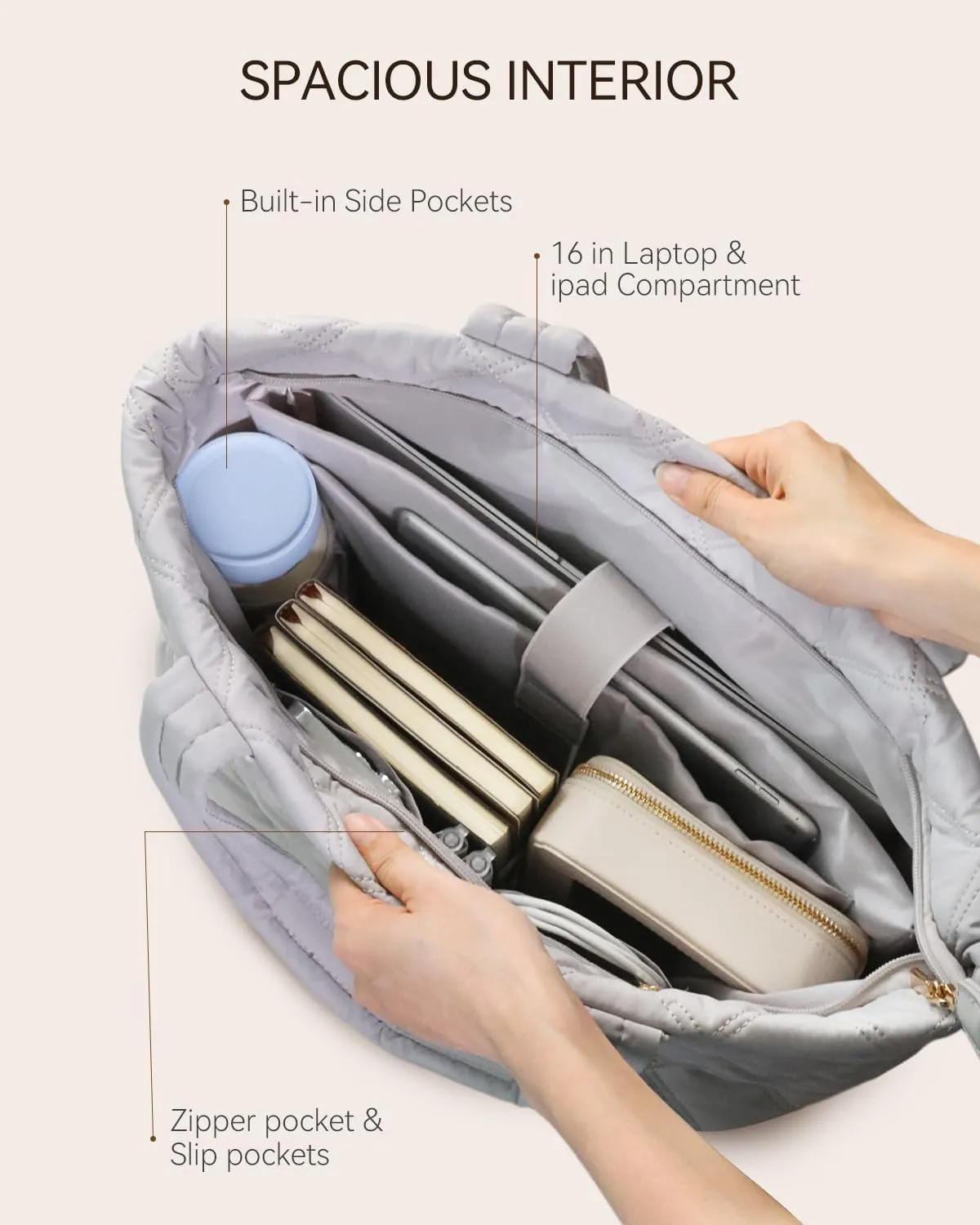 Prite Tote Bag for Women Lightweight Puffer Tote with Compartment Quilted Work Bag