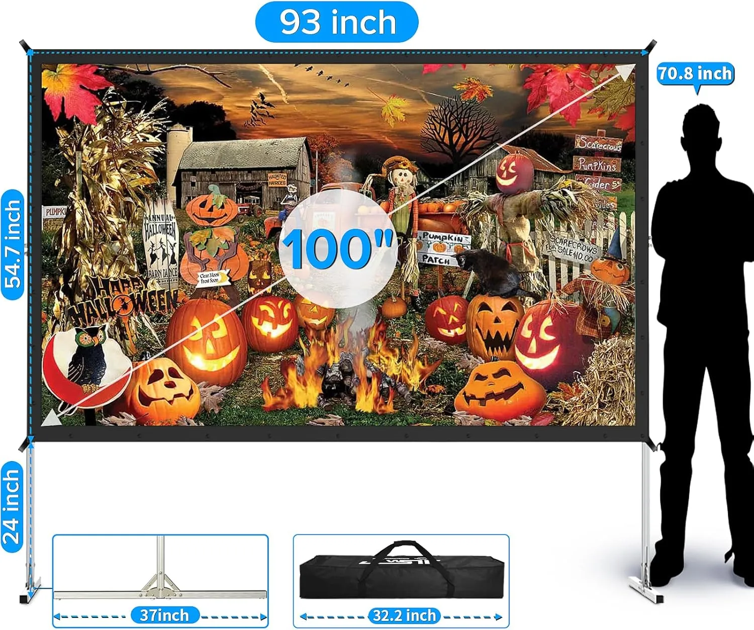 Projector Screen Indoor,JWSIT 100 inch Outdoor Movie Screen-Upgraded 3 Layers PVC 16:9 Outdoor Projector Screen,Portable Video Projection Screen with Carrying Bag for Home Theater Backyard