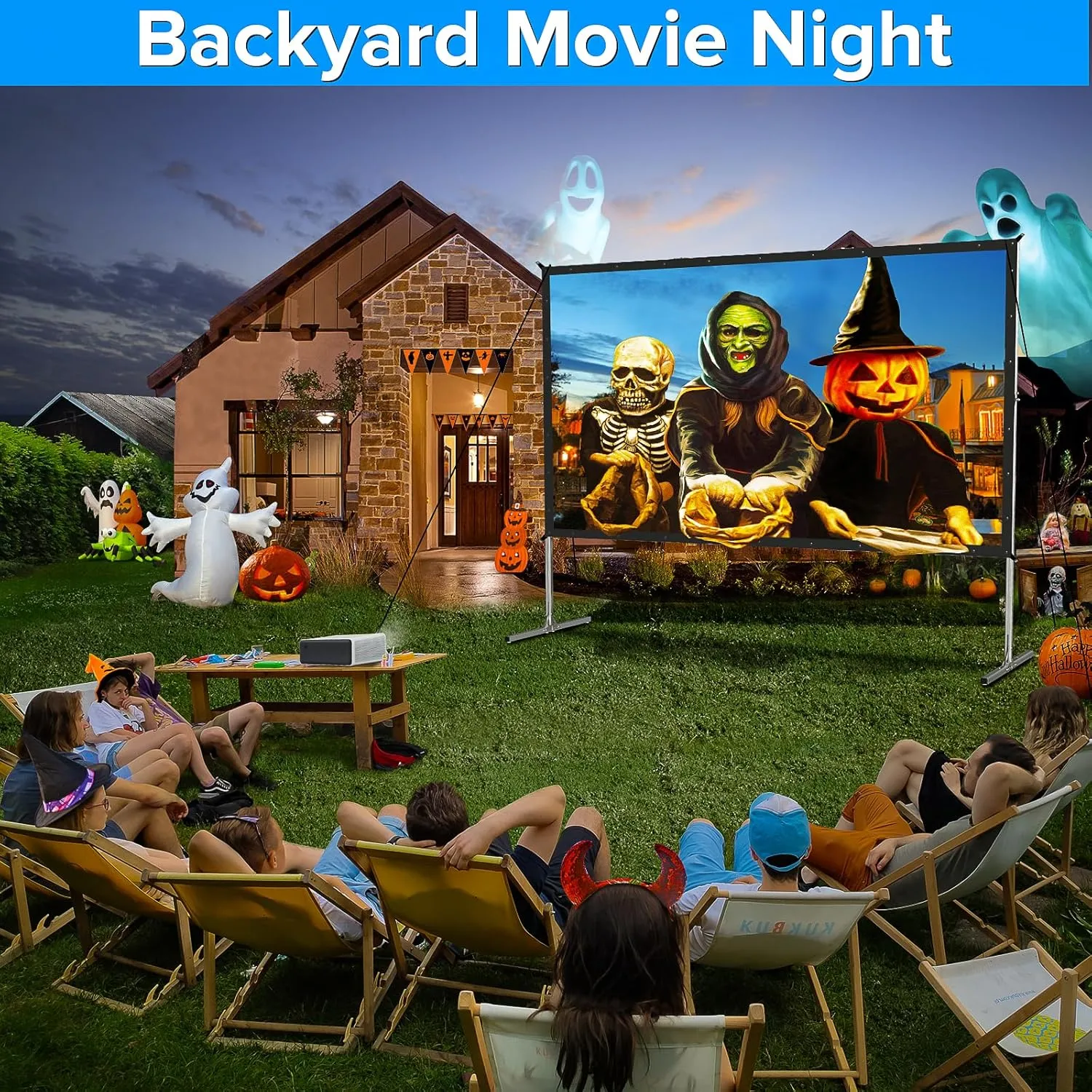 Projector Screen Indoor,JWSIT 100 inch Outdoor Movie Screen-Upgraded 3 Layers PVC 16:9 Outdoor Projector Screen,Portable Video Projection Screen with Carrying Bag for Home Theater Backyard