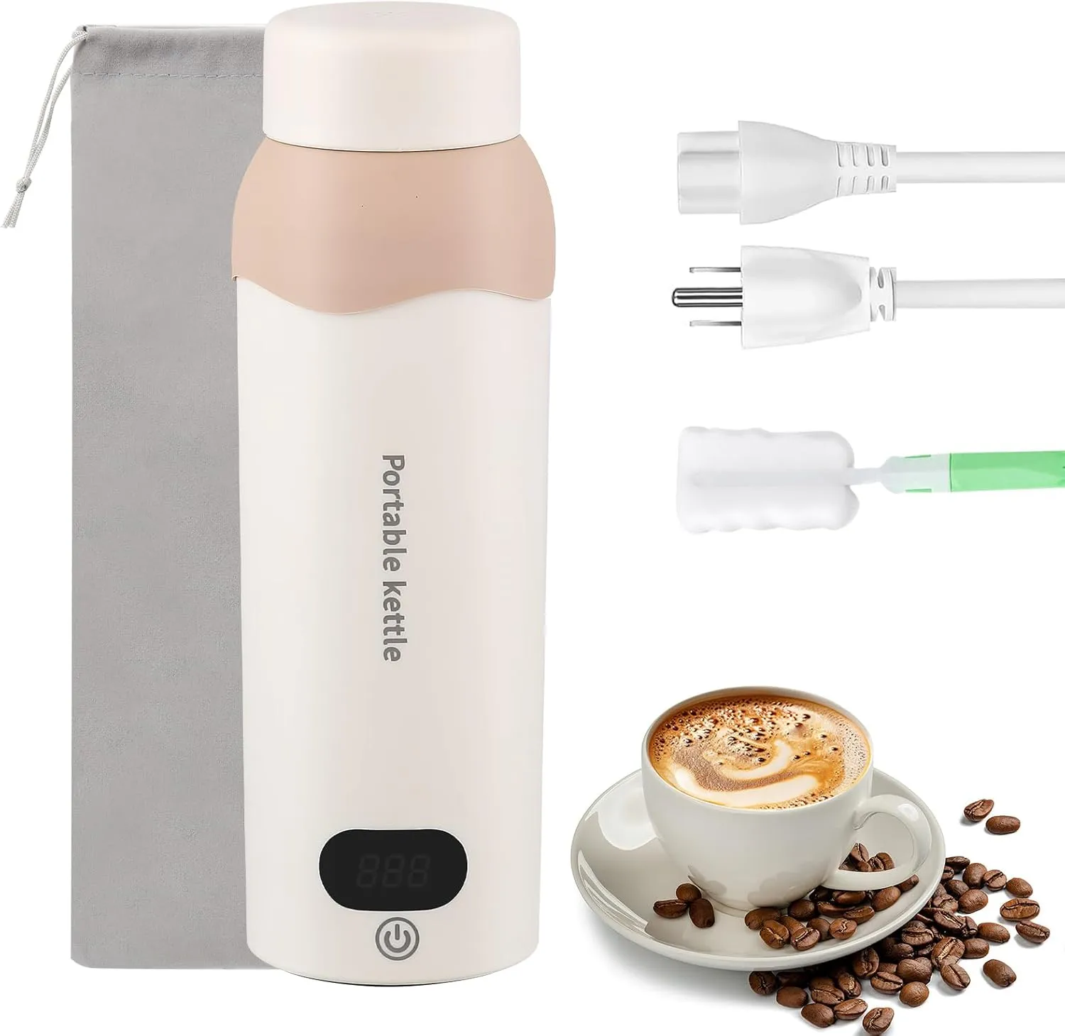 Protable Travel Electric Kettle Small Water Boiler 450ml Plug in Water Heater 316 Stainless Steel with Bag