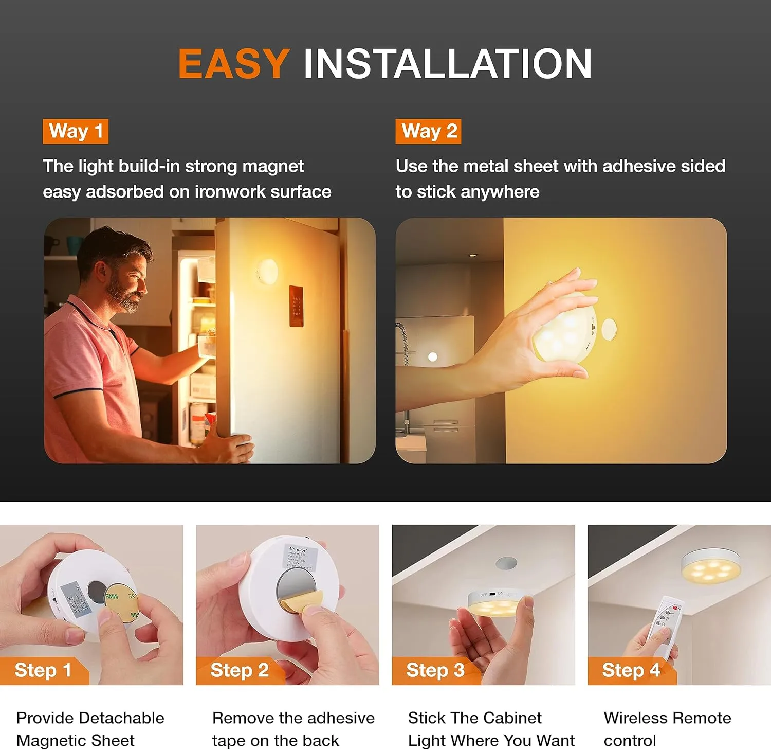 Puck Lights with Remote Control,1000mAh Rechargeable Under Cabinet Lighting,3Pack LED Closet Tap Light,Cordless Stick On Lights for Under Cabinet,Hallway,Stairway,Closet (Warm White)
