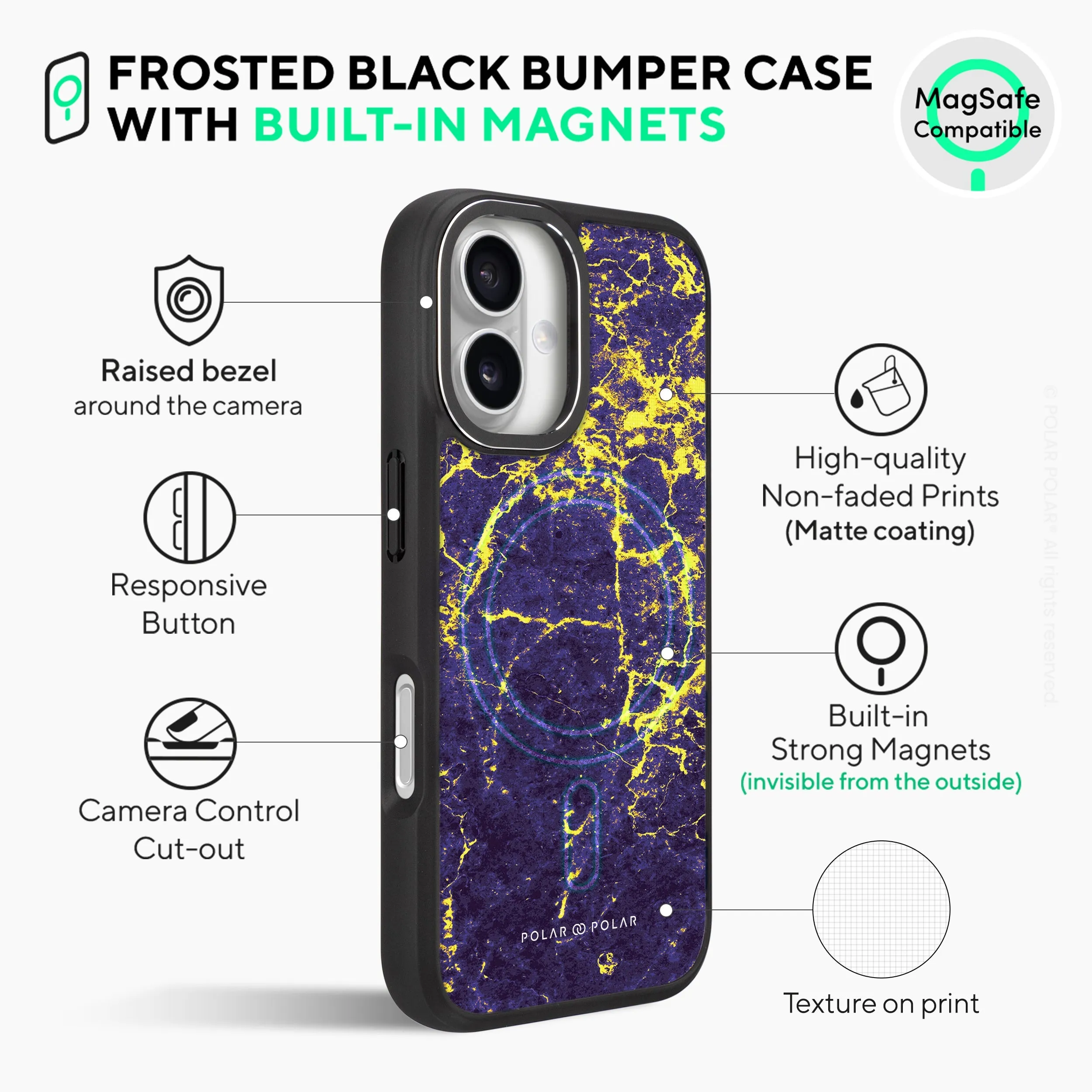 Purple Night - iPhone 16 Frosted Black Bumper MagSafe Case