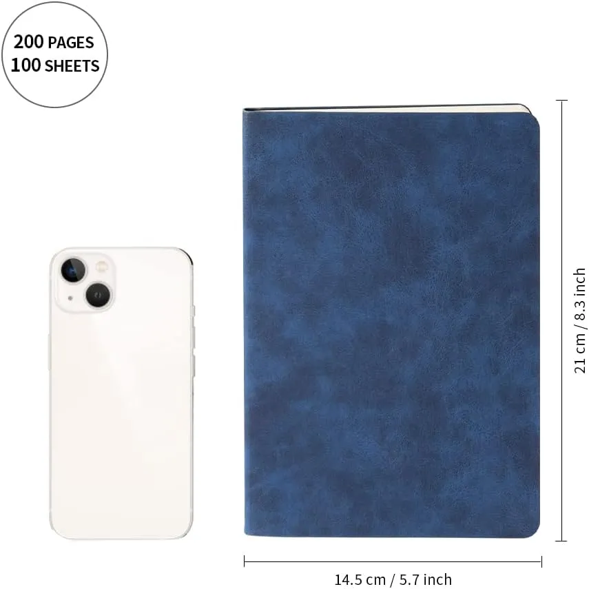 PYD Life 6 Pack Leather Notebooks A5 Journal Lined Blanks 5.8" x 8.3" Blue for Xtool Laser Engraving DIY Crafting,Notebooks for Work School Women Men 200 Pages