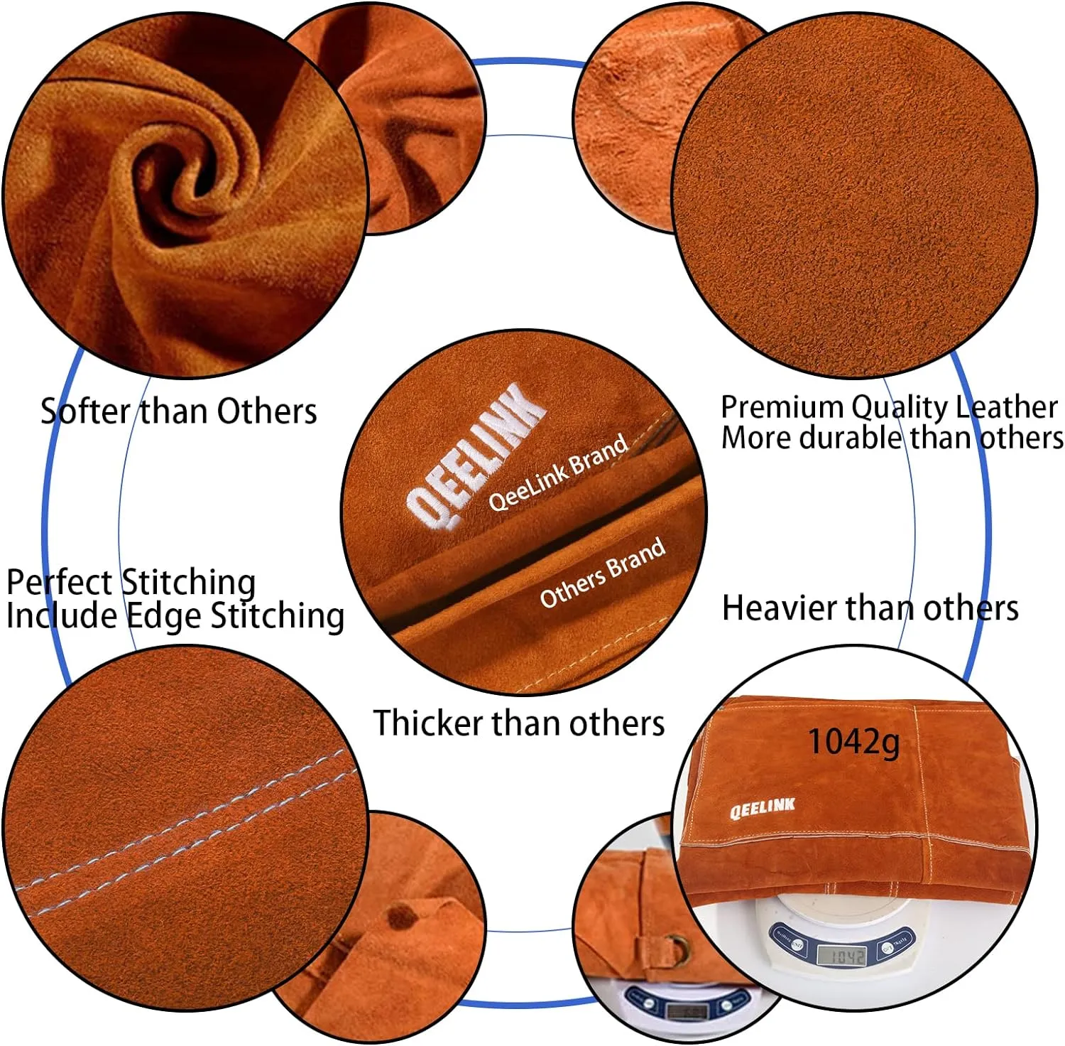 QeeLink Leather Welding Work Apron with 6 Tool Pockets, Heat & Flame Resistant Apron, 24" x 36", Adjustable M to XXXL
