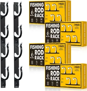 QudraKast Horizontal Fishing Rod Holder for Garage Wall Ceiling Mount - Fishing Pole Holders Fishing Rod Rack Holds Up to 8 Rods or Combos, Ideal Fishing Gift (4Pack)