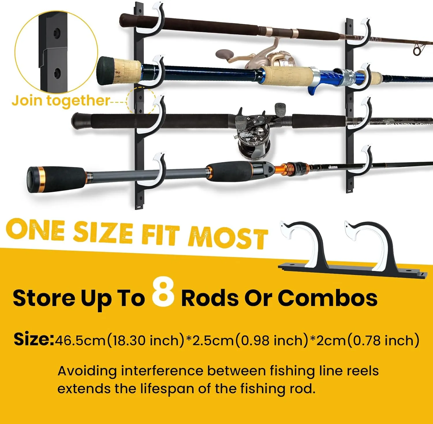 QudraKast Horizontal Fishing Rod Holder for Garage Wall Ceiling Mount - Fishing Pole Holders Fishing Rod Rack Holds Up to 8 Rods or Combos, Ideal Fishing Gift (4Pack)