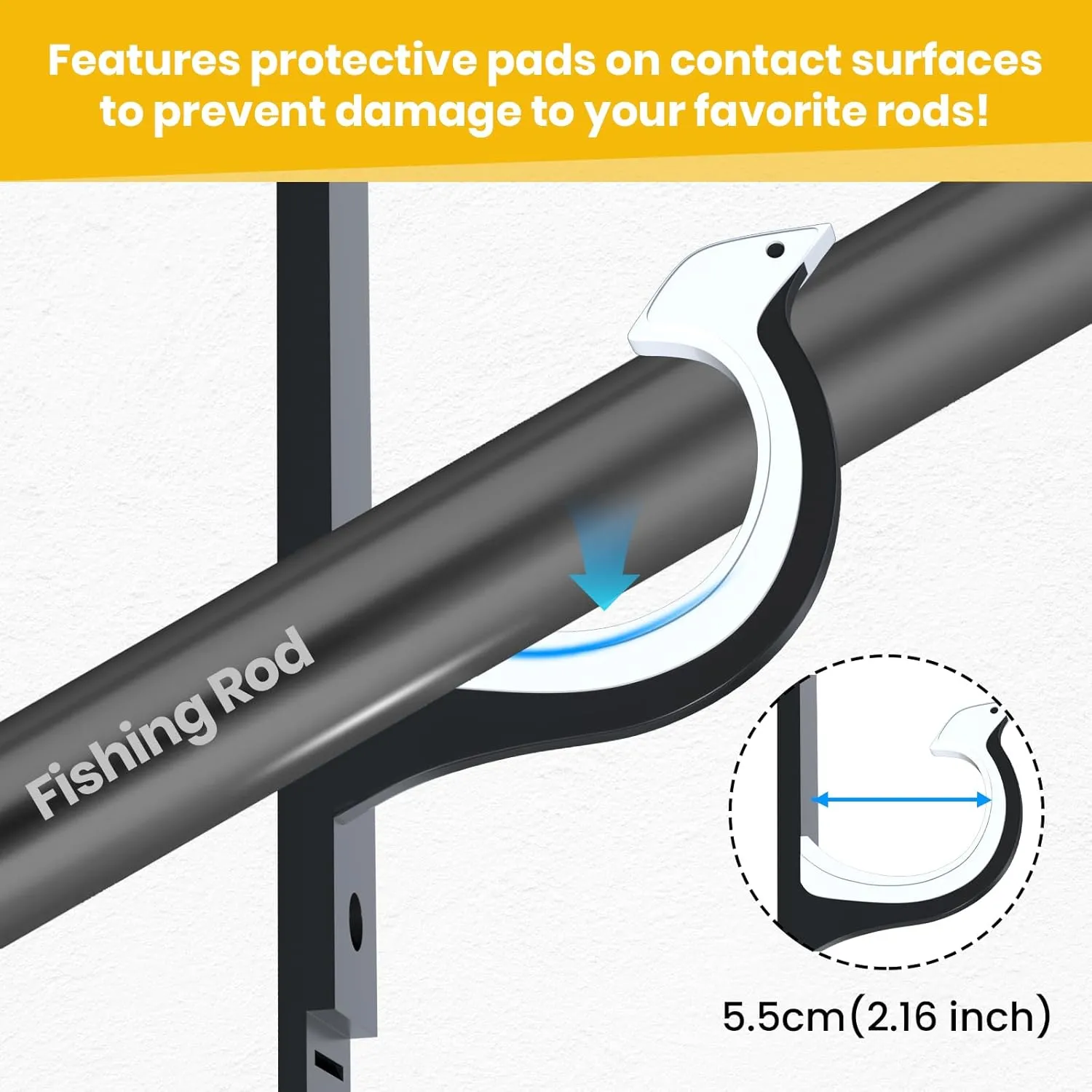 QudraKast Horizontal Fishing Rod Holder for Garage Wall Ceiling Mount - Fishing Pole Holders Fishing Rod Rack Holds Up to 8 Rods or Combos, Ideal Fishing Gift (4Pack)