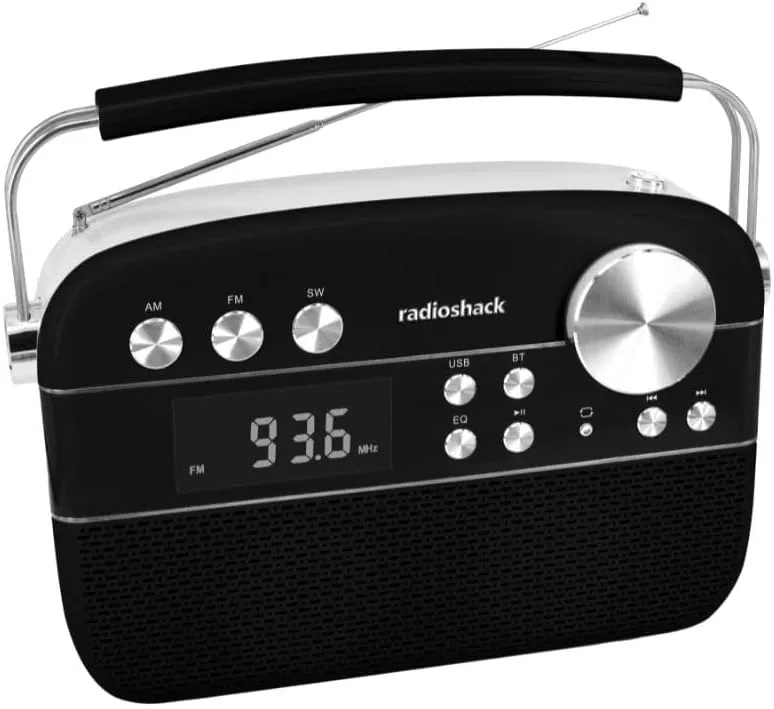 RadioShack AM/FM 2-Band Vintage Radio with Bluetooth Function and USB/TF Ports (Black)