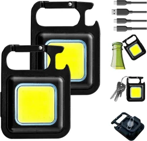 Rechargeable EDC Keychain mini Flashlight with COB Light,for Dog Walking, Bottle Opener, and Mini Purse Clip – Compact Everyday Carry for Handbag and Outdoor Use (Pack of 2)