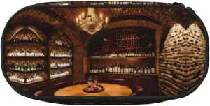 Red Wine Cellar picture Print Travel Friendly Pen Pouch Pencil Bag Zipper Stationery Makeup Tool Office Supplies