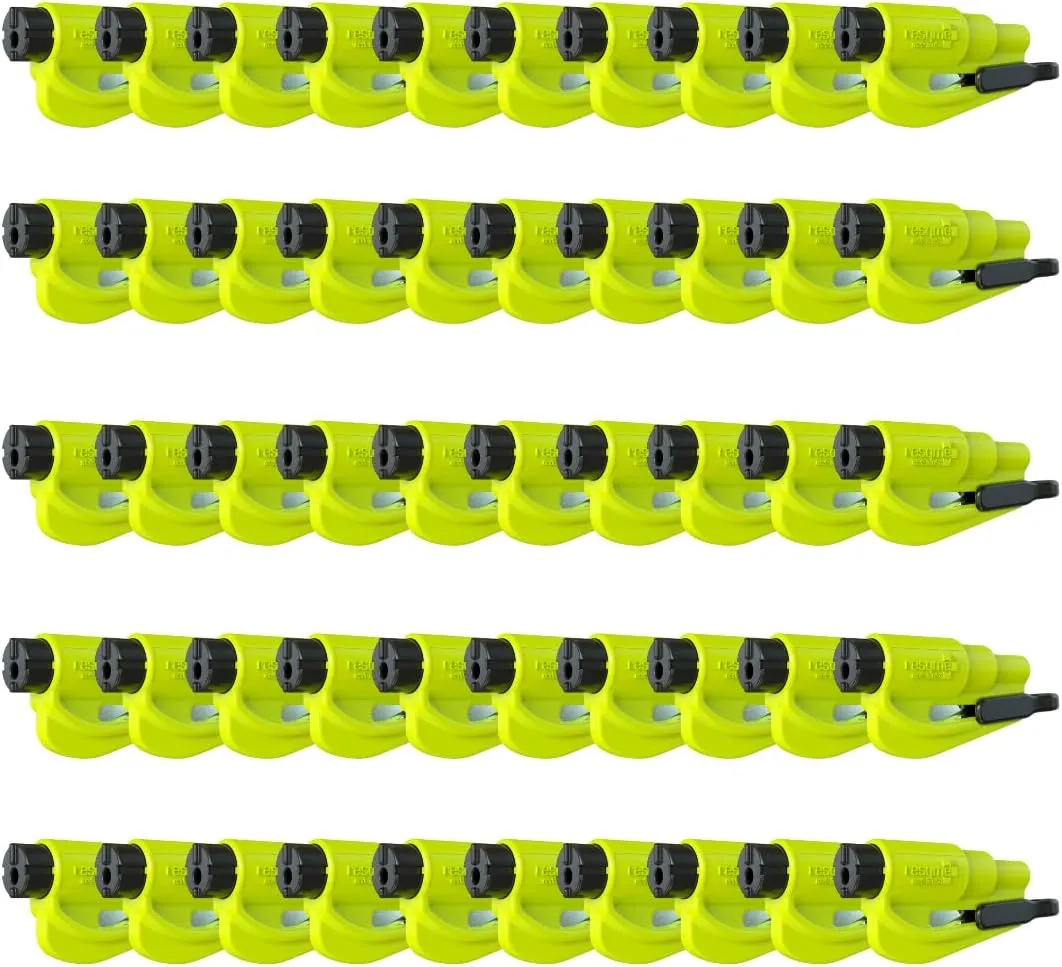resqme Pack of 50 The Original Emergency Keychain Car Escape Tool, 2-in-1 Seatbelt Cutter and Window Breaker, Made in USA, Yellow - Compact Emergency Hammer