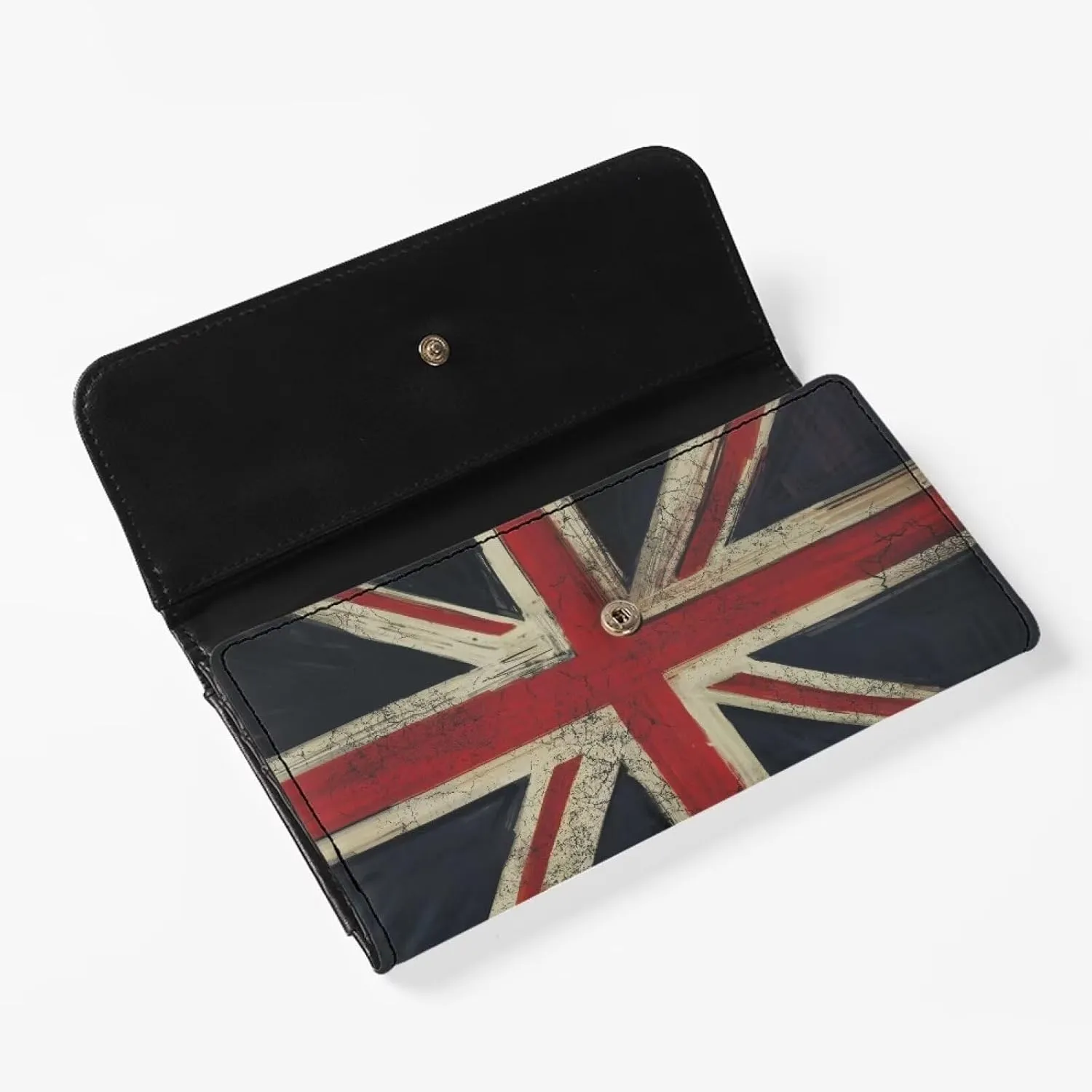 Retro Union Jack Flag Wallet for Women Snap Closure Long Trifold Handbag, Vintage British UK Flag PU Leather Clutch Wallets with Card holders