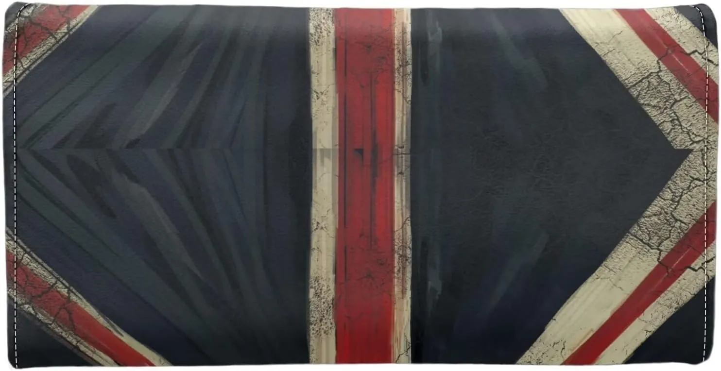 Retro Union Jack Flag Wallet for Women Snap Closure Long Trifold Handbag, Vintage British UK Flag PU Leather Clutch Wallets with Card holders