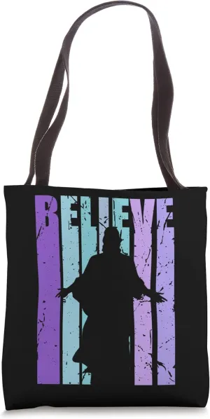 Retro Vintage Believe Jesus Motivational Church Religion Tote Bag