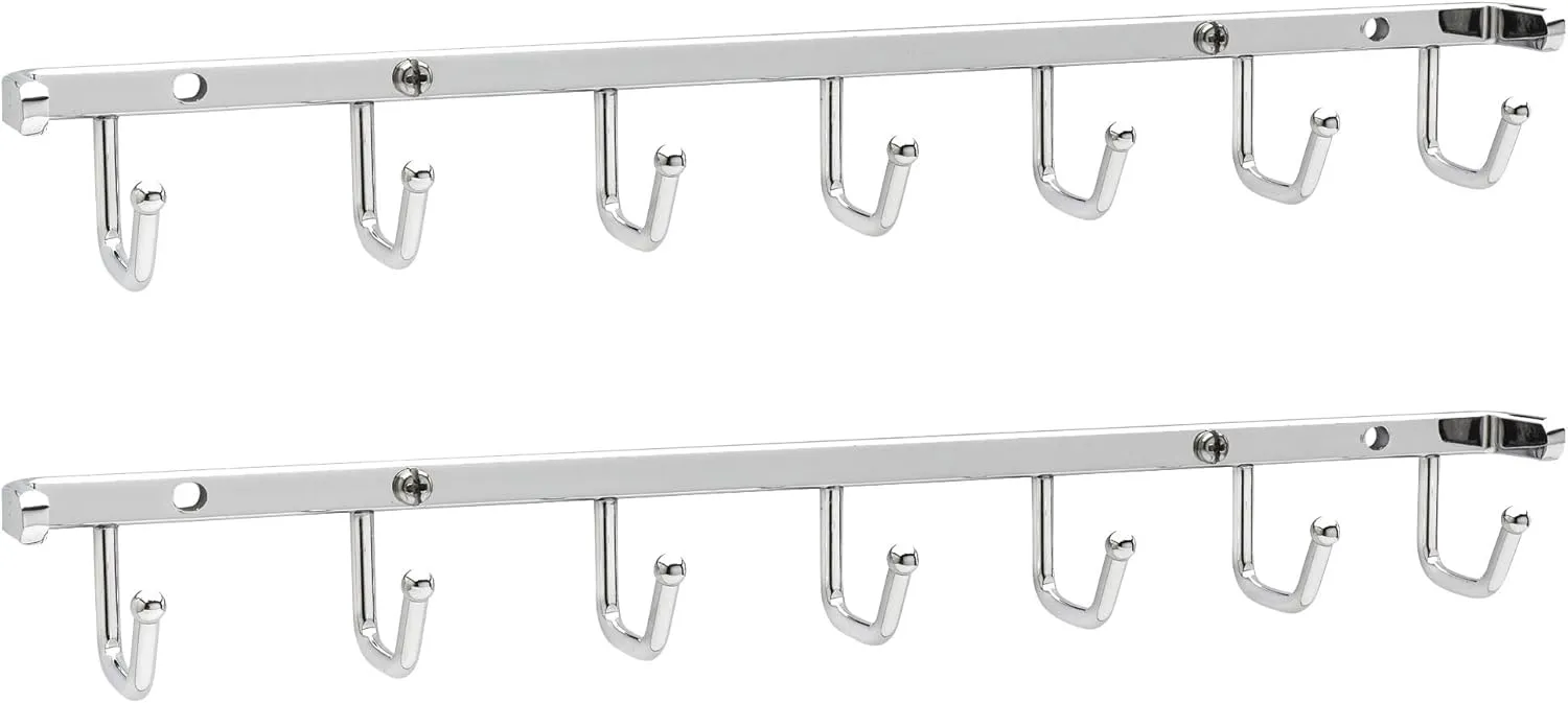 Rev-A-Shelf Sidelines 14" Closet Wall Hanging Mount for Belt, Scarf, or Tie Accessory Organization Rack Holder Hanger w/7 Hooks Chrome, 2 Pack