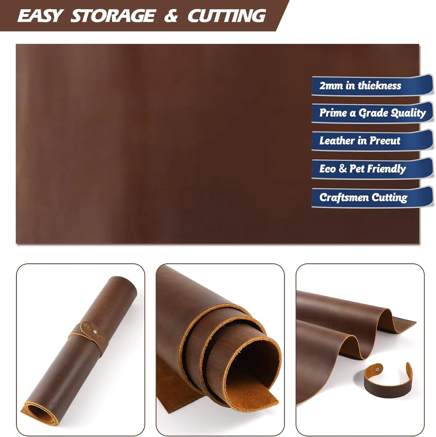 RingSun 12''X24'' Genuine Leather Sheets for Crafts Full Grain Leather Tooling Leather (2mm) Thick Cowhide Leather Pieces Square, Dark Brown