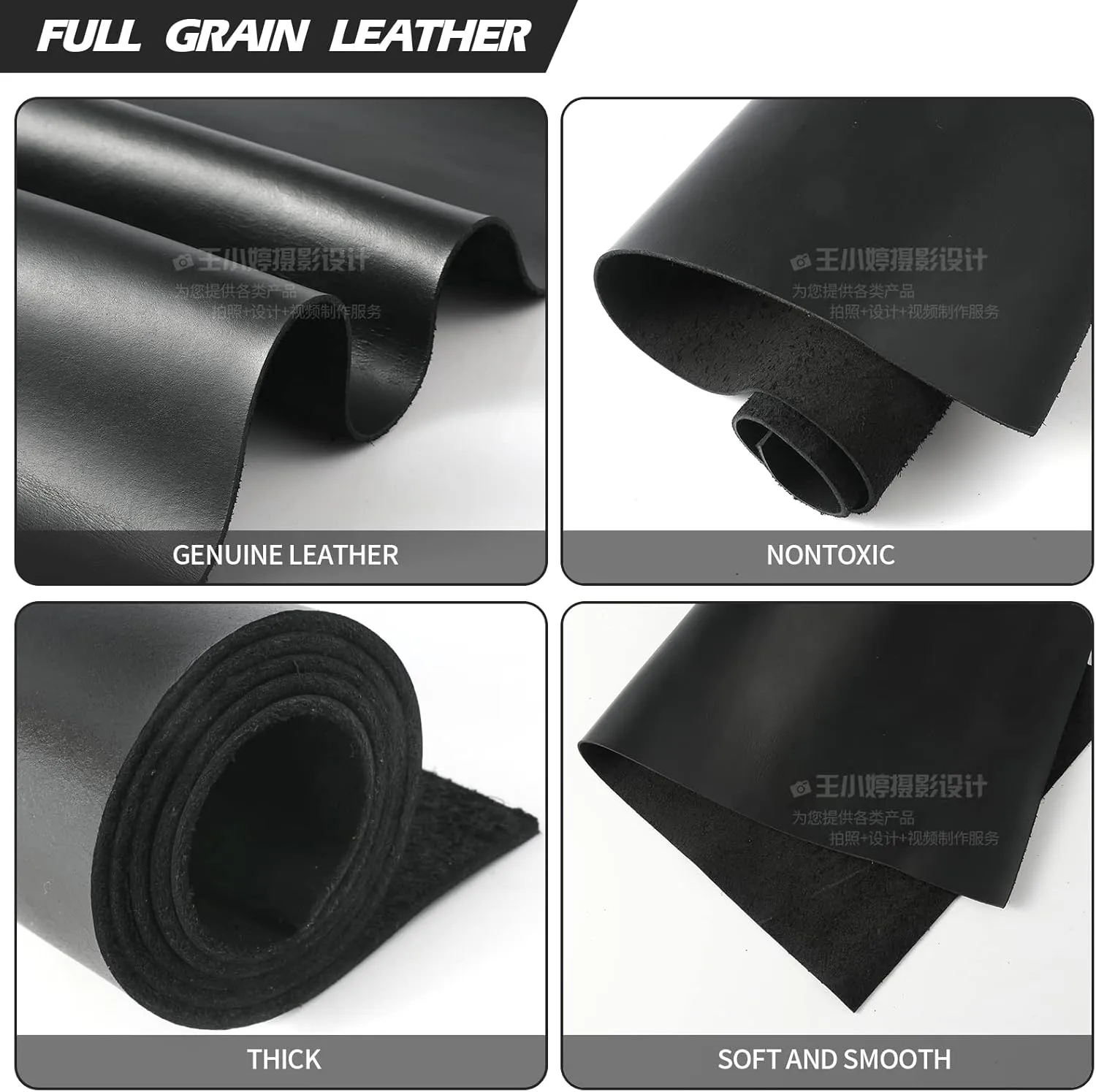 RingSun 24''X24'' Black Leather Sheets for Crafts (2mm), Full Grain Leather Tooling Leather