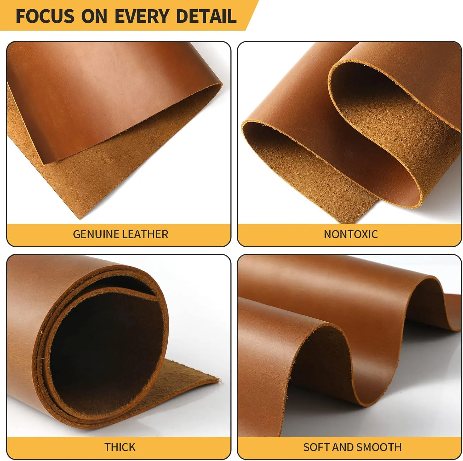 RingSun Genuine Leather Sheets for Crafts 24''X24'' Full Grain Leather Tooling Leather (2mm) Thick Cowhide Leather Pieces Square, Bourbon Brown